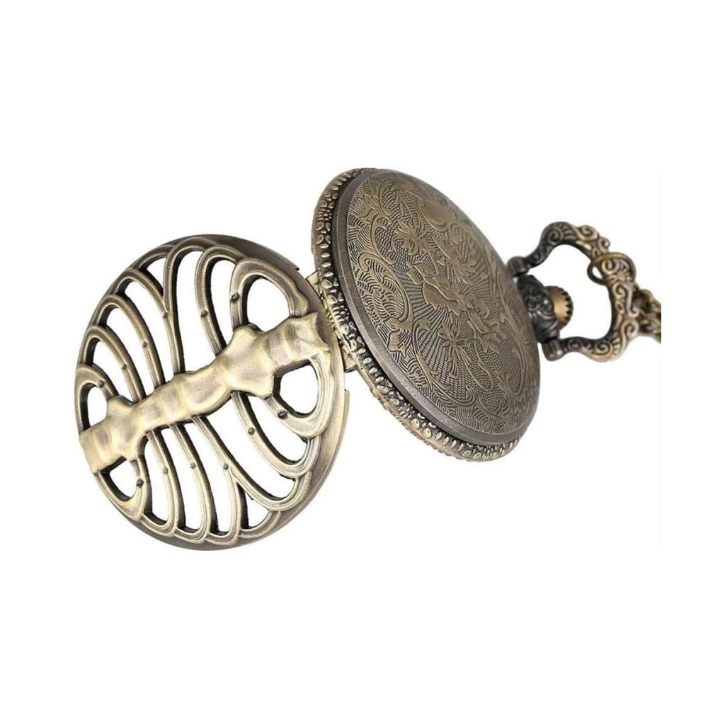 Antike Bronze Taschenuhr mit Hohlquarz Rippenmuster und Wirbelsäulendesign – Elegante Halskette für Herren und Damen