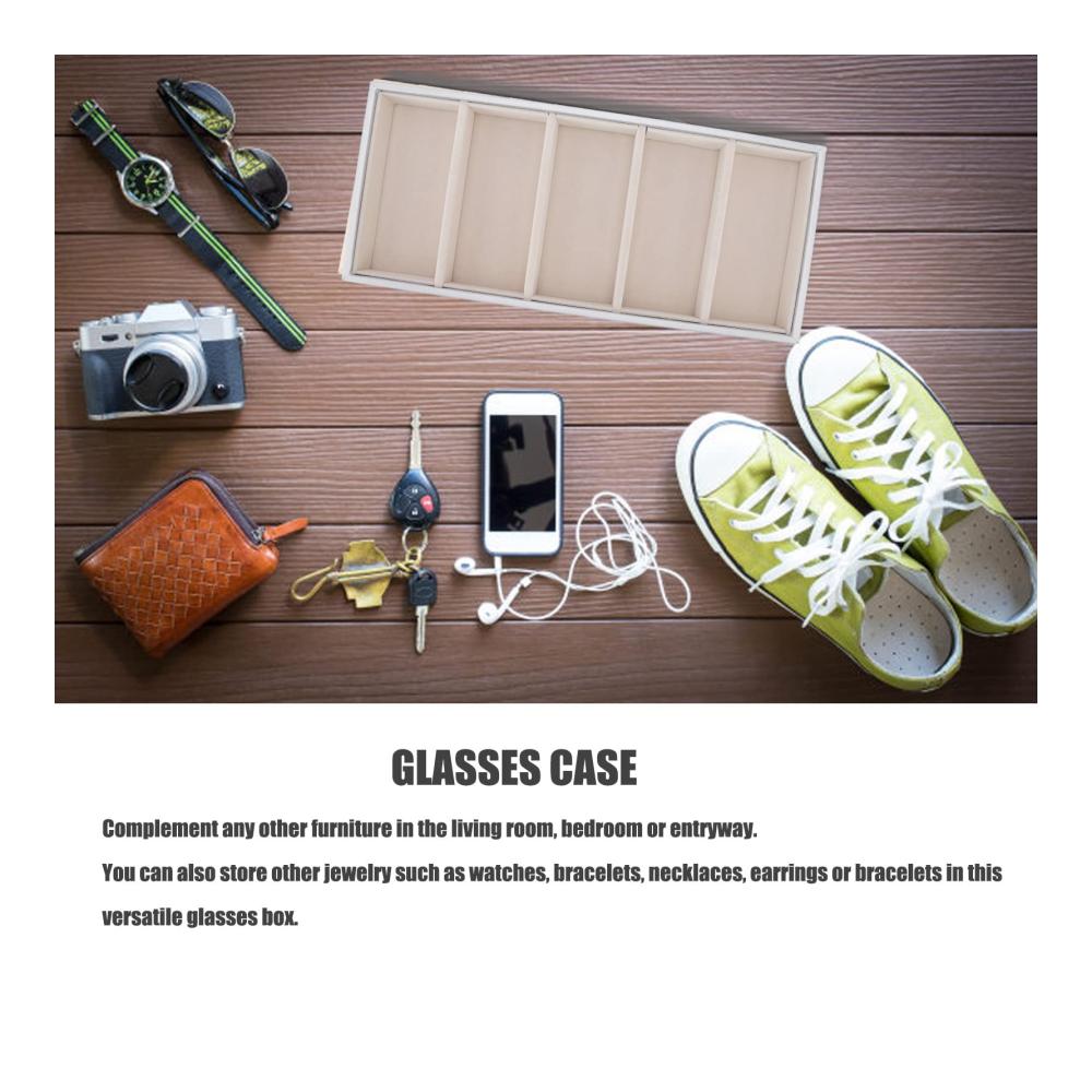 Brillenetui Organizer für Sonnenbrillen mit 5 Fächern Leder Aufbewahrungskoffer - Sbox Gläser Tablett für Damen und Herren (Silber Grau