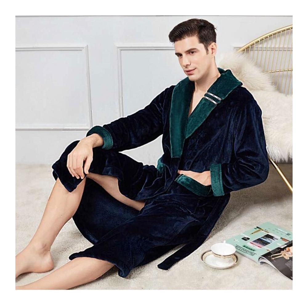 Bademantel Korallen-Fleece 3XL für Herren - Kimono-Stil Warme Übergröße Unisex Nachtwäsche & Dessous