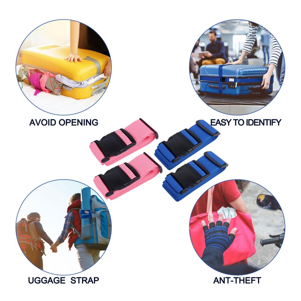 Gepäckgurte & Kofferbänder Set - 4 Stück Premium Koffergurte mit einstellbarer rutschfester Funktion inkl. Kofferanhänger für sicheres Reisen (Rosa Marineblau