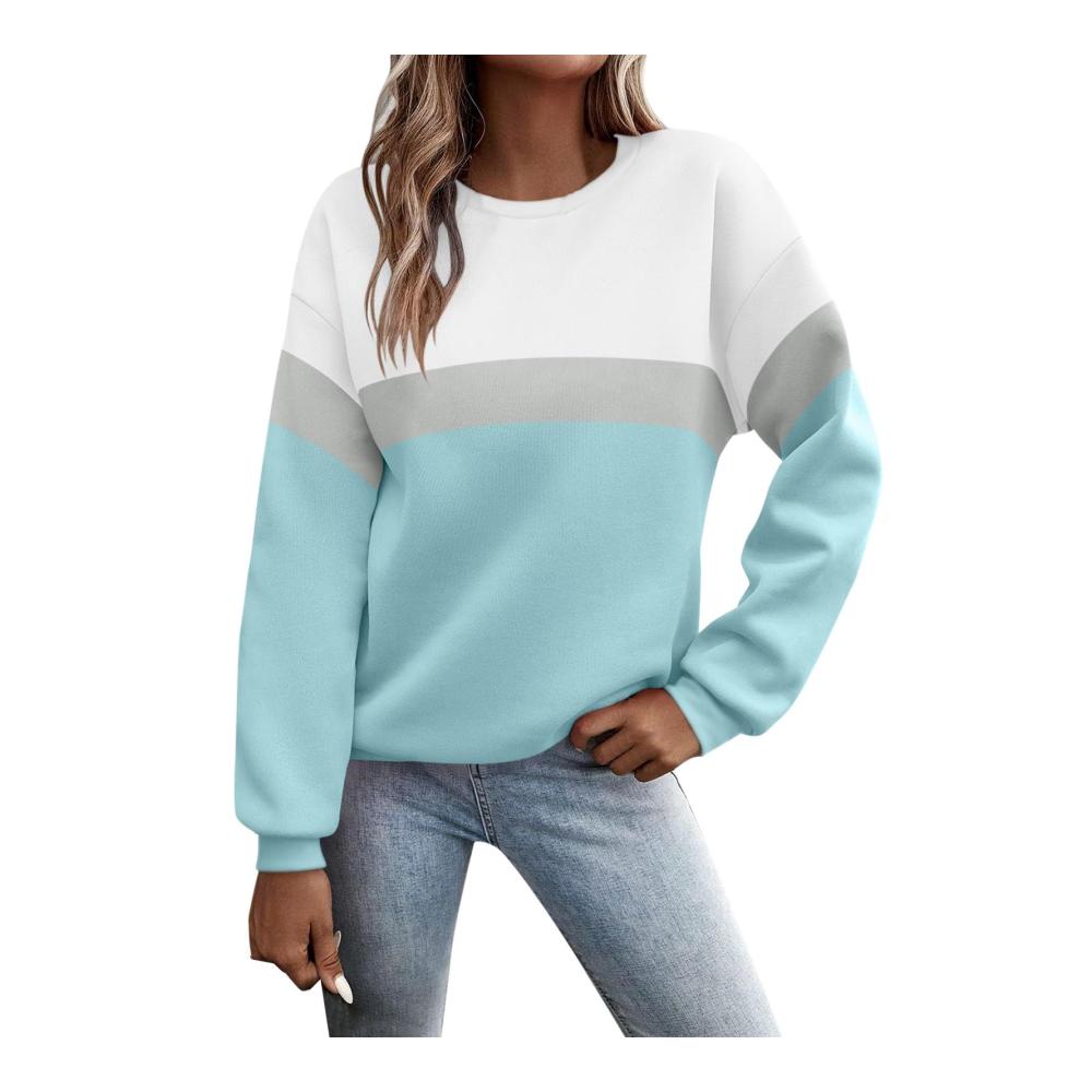 Damen Pullover Langarm Rundhals - Stilvolles Farbblock Sweatshirt für Herbst und Winter - Lockerer Casual Pulli ohne Kapuze - Sportliches Langarmshirt für Frauen - Trendige Streetwear Oberteil
