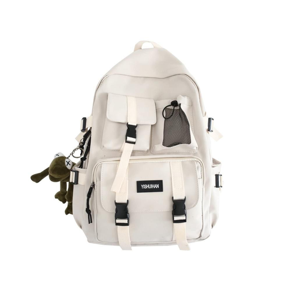 Cooler Damenrucksack Schwarzer Nylon-Tagesrucksack mit Anhänger idealer Schulrucksack und stylischer Koreanischer Begleiter