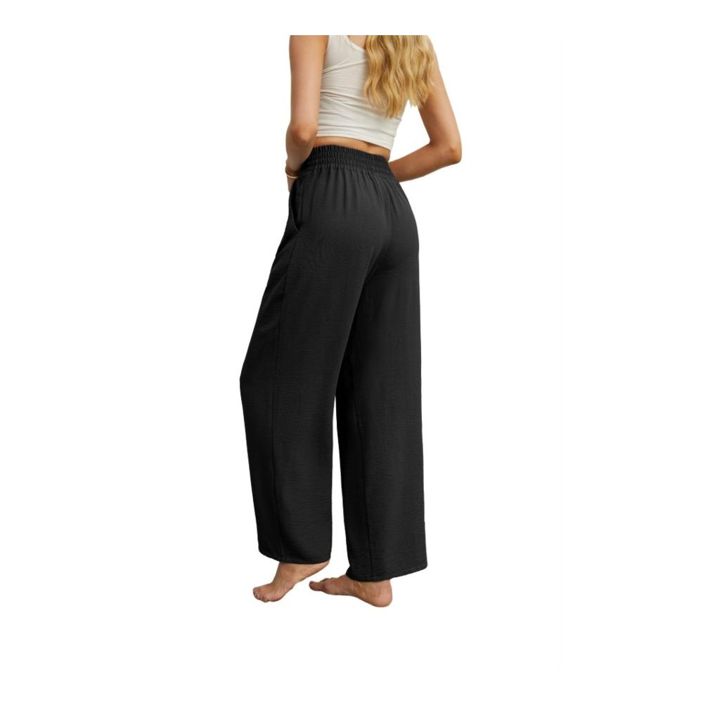 Damen Palazzo Hose Weite High Waist Damenhose mit Taschen Elegant Sommer Yoga Stoffhose Gummizug