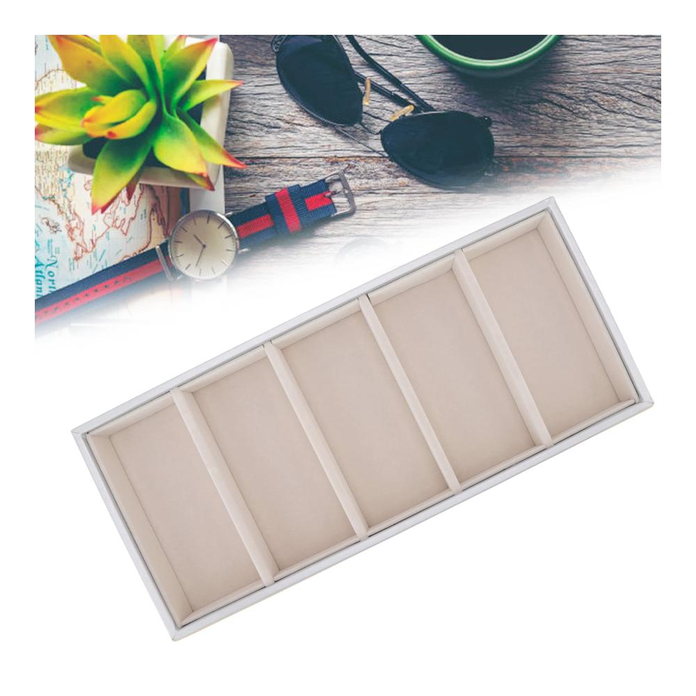 Brillenetui Organizer für Sonnenbrillen mit 5 Fächern Leder Aufbewahrungskoffer - Sbox Gläser Tablett für Damen und Herren (Silber Grau