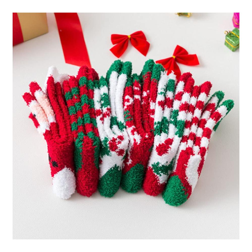 Hachera Weihnachtssocken - 6 Paar Damen Kuschelsocken für Warme Winter Hausschuhe - Flauschige Wintersocken mit Stoppersohle
