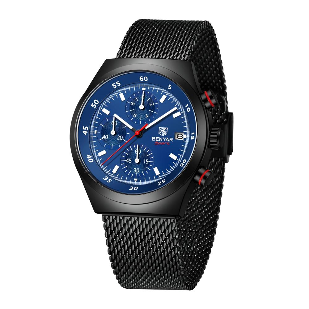 BENYAR Herrenuhr BY-5200M - Militäruhr mit Mesh-Armband Analogem Quarzwerk Business Datum Wasserdicht - Ideales Herrengeschenk