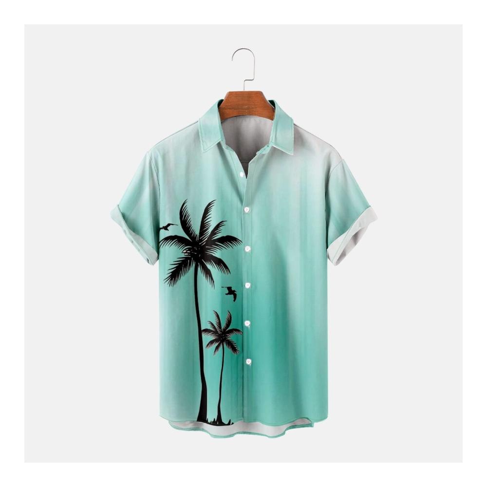 Leinenhemd Herren kurzarm Atmungsaktives dünn geschnittenes Shirt mit coolen Farbverläufen und Kragen - Ideal für den Sommer