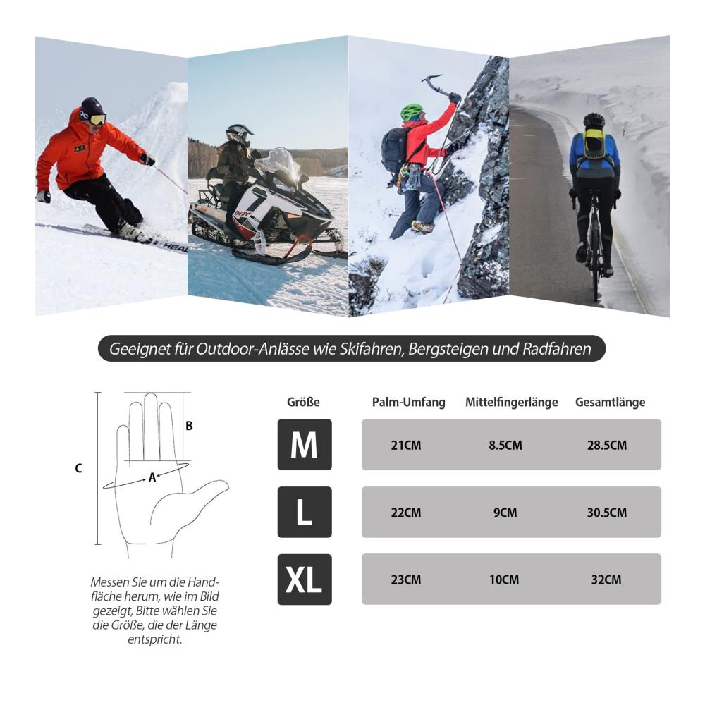 Thermo Touchscreen Winterhandschuhe für Herren & Damen | Wasserdicht & Winddicht für Skifahren Snowboarden Radfahren & Eisfischen