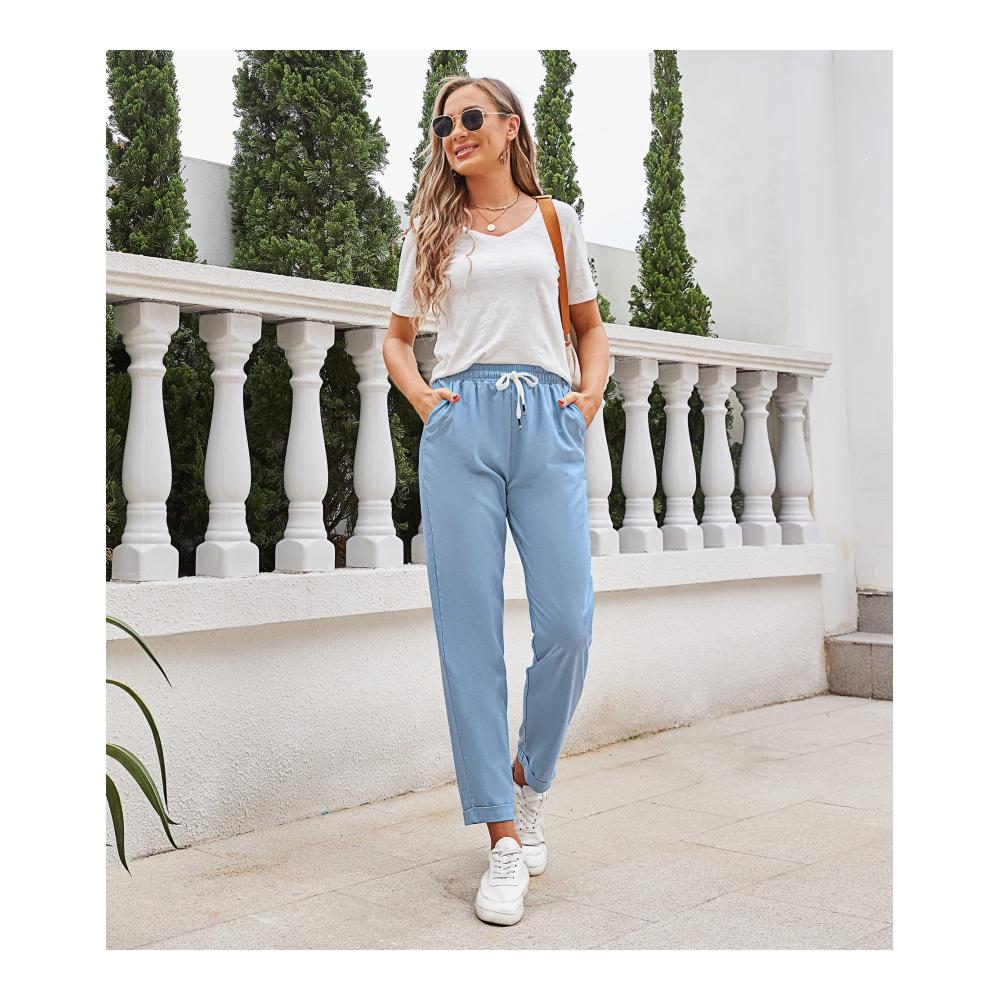 Damen Leinenhose Sommerhose in Einfarbig Loose Fit Casual Style - Bequeme Freizeithose für Strand und Freizeit