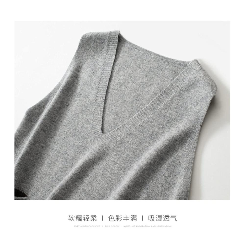 Damen Kaschmir Ärmellose Pullover Weste - Stilvoller V-Ausschnitt Preppy Vintage Design Lässige Wintermode