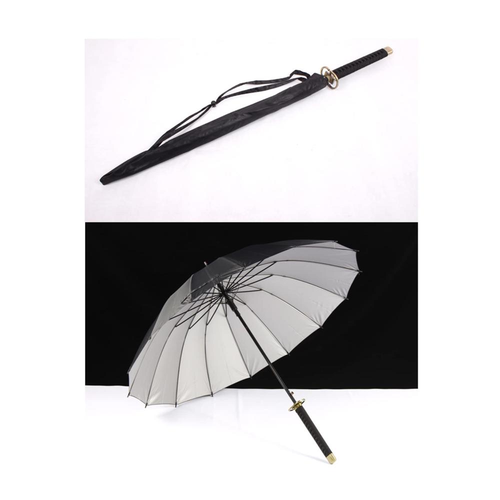 43-Zoll Stockschirm Samurai-Regenschirm mit Langem Griff Cosplay-Waffenrequisiten Sonnenschutz und Handschutz - Schwarzkleber Legierungs-Handschutz Massivholzgriff
