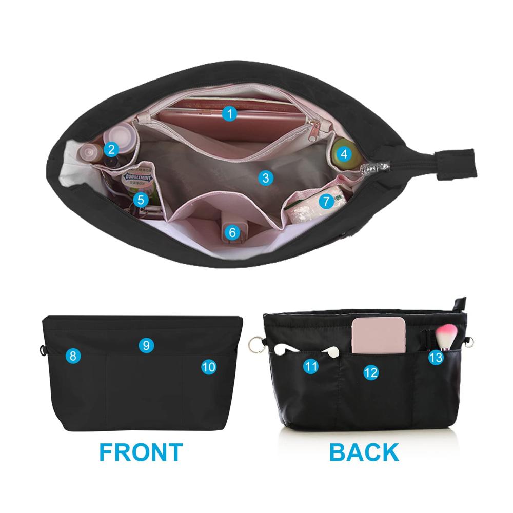 Handtaschen-Organizer BEIIEB 1 Wasserdichter Damen Taschenorganizer aus Nylon mit Geldbörse Schlüsselanhänger & mehreren Fächern - Multifunktionaler Kosmetik-Organizer und Einkaufstasche (Schwarz M