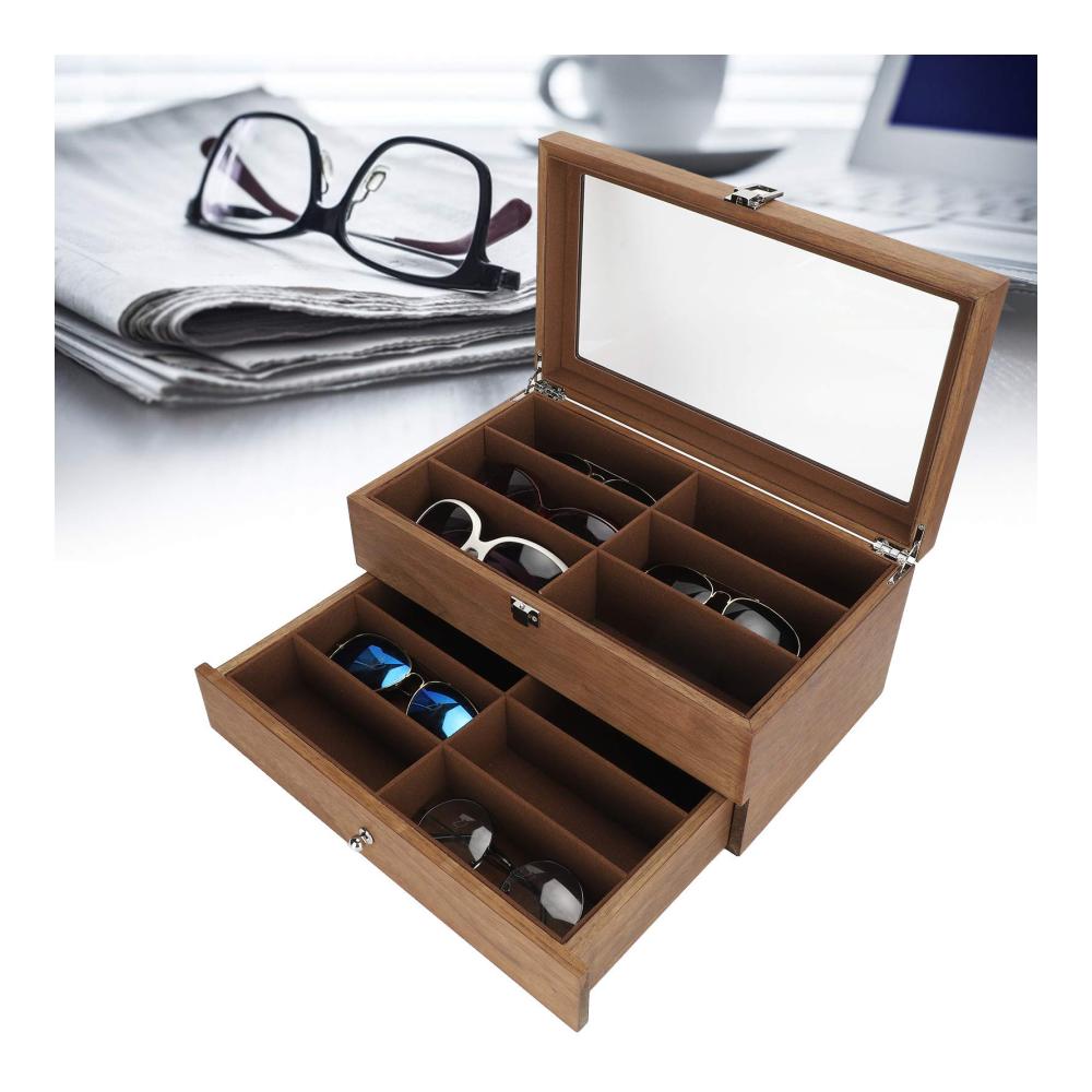 12-Fächer Holz Brillenetui für Damen und Herren - Sonnenbrillen Organizer und Display-Box - Doppellagige Aufbewahrungsbox als perfektes Weihnachtsgeschenk