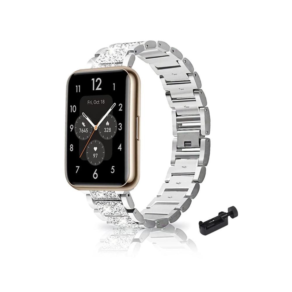 Huawei Watch Fit 2 Metallarmband - Strass Glitzer verstellbar Edelstahl-Ersatzband für Frauen kompatibel mit Active/Classic/Elegant Uhrenarmband in elegantem Design