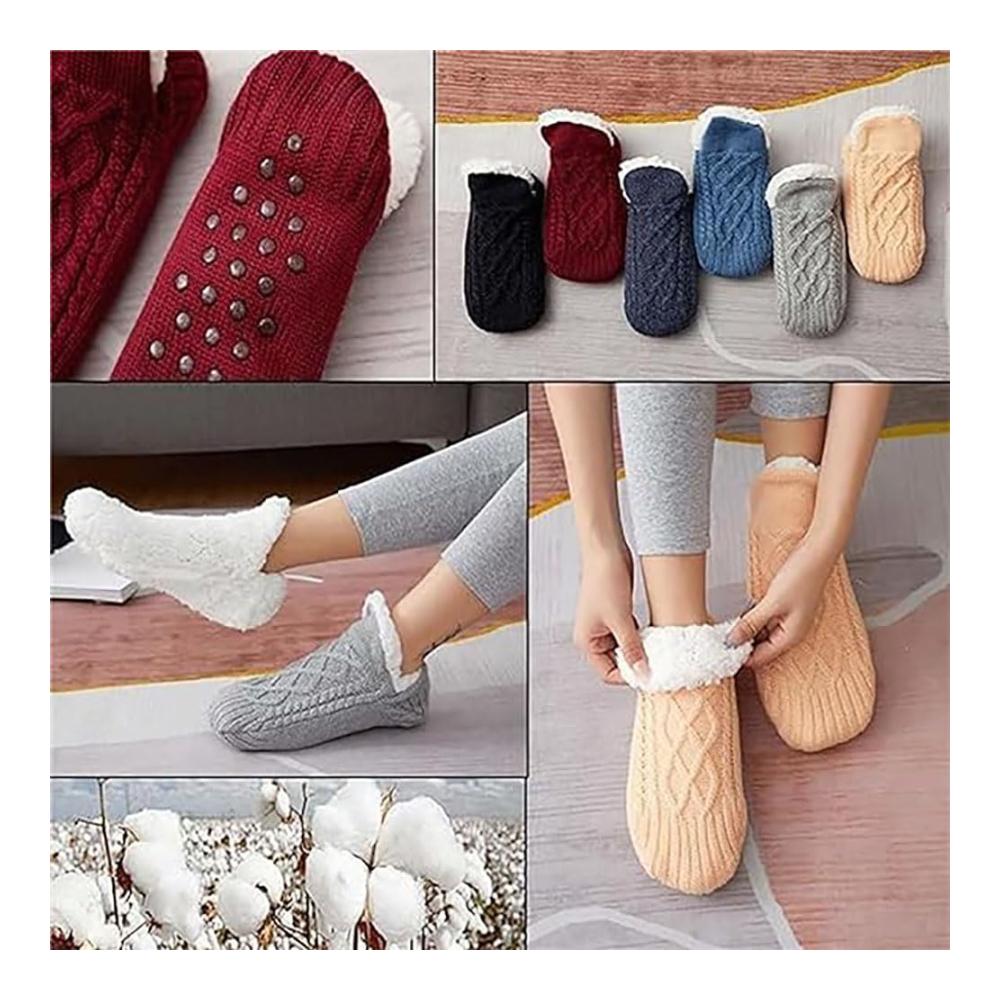 Rutschfeste Fleece-gefütterte Stoppersocken - Wärmende Thermosocken für drinnen mit V-Mund