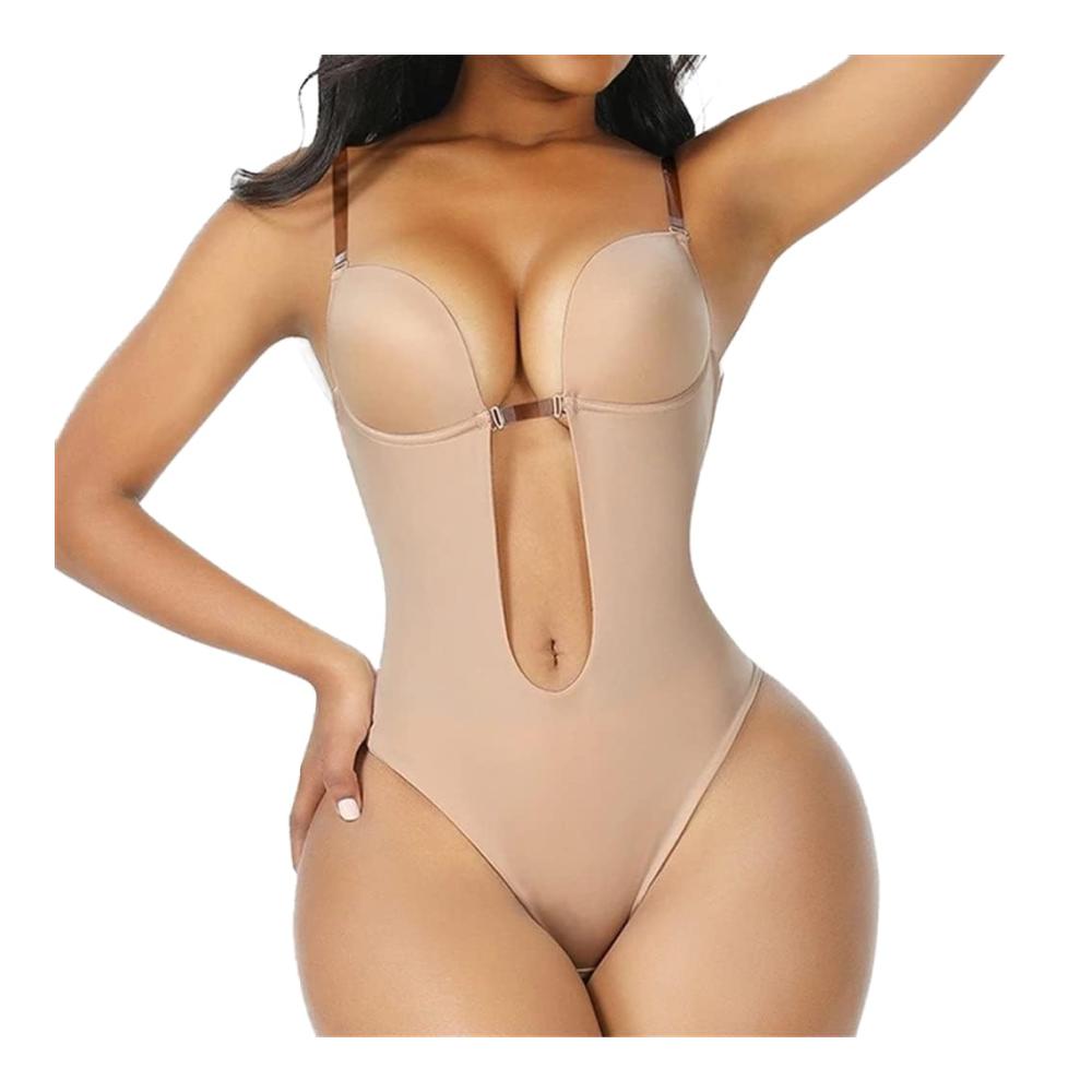 Shapewear Bodysuit mit Tieferm V-Ausschnitt Rückenfrei und U-Plunge-Tanga – Damen Korsett für Formende Hüftgürtel Taillentraining und Push-Up-Effekt