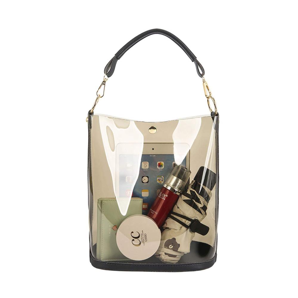 2-in-1 Damen Schultertasche Transparenter Shopper Geldbörse und Große Leder Handtasche - Perfekt für Büro Schule Einkauf und Reisen