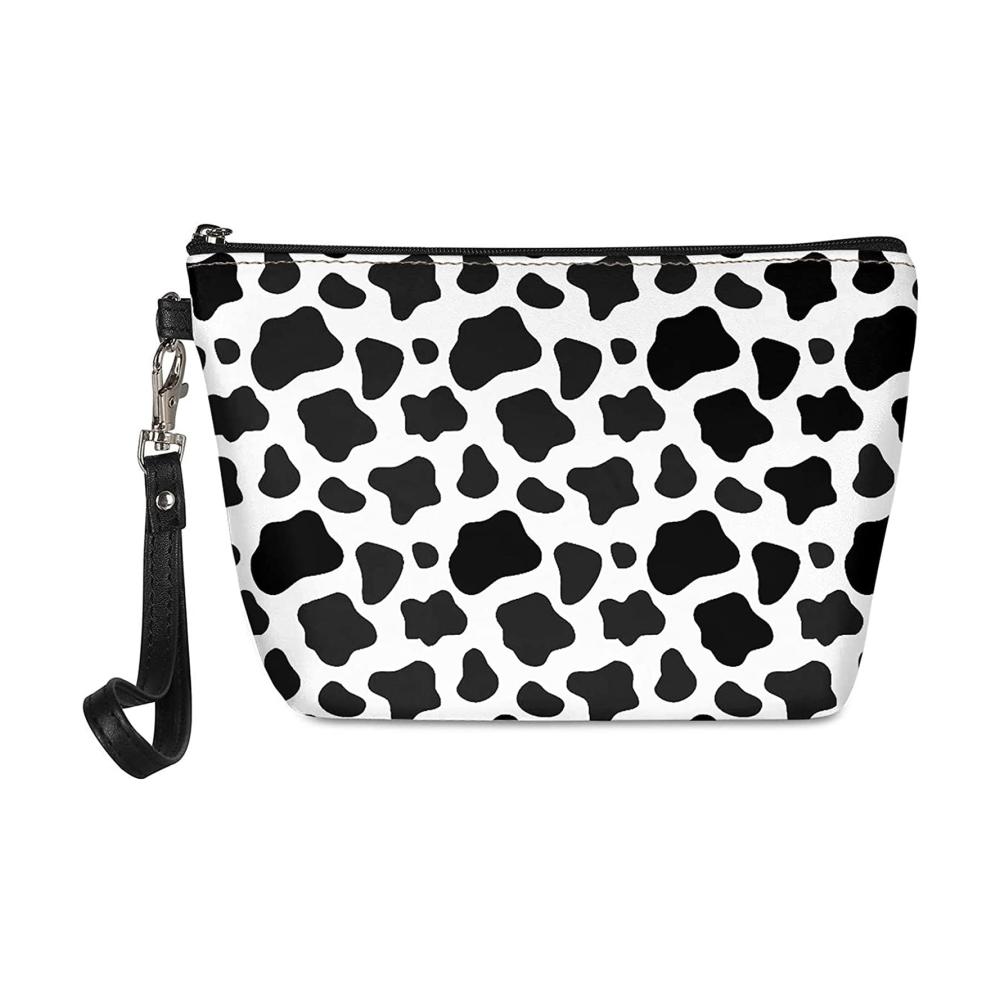 Tragbarer Damen Kosmetikkoffer aus hochwertigem PU-Leder – Kuhmuster Design Make-up-Tasche Organizer für unterwegs klein und praktisch