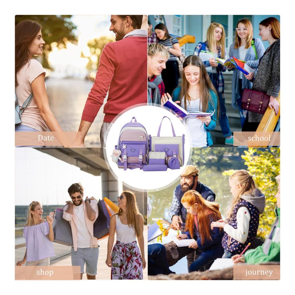 Kawaii Kinderrucksäcke 5-teiliges Set mit riesiger Kapazität langlebig und waschbar - Perfektes japanisches Anime-Rucksack-Set für stilbewusste Teenager