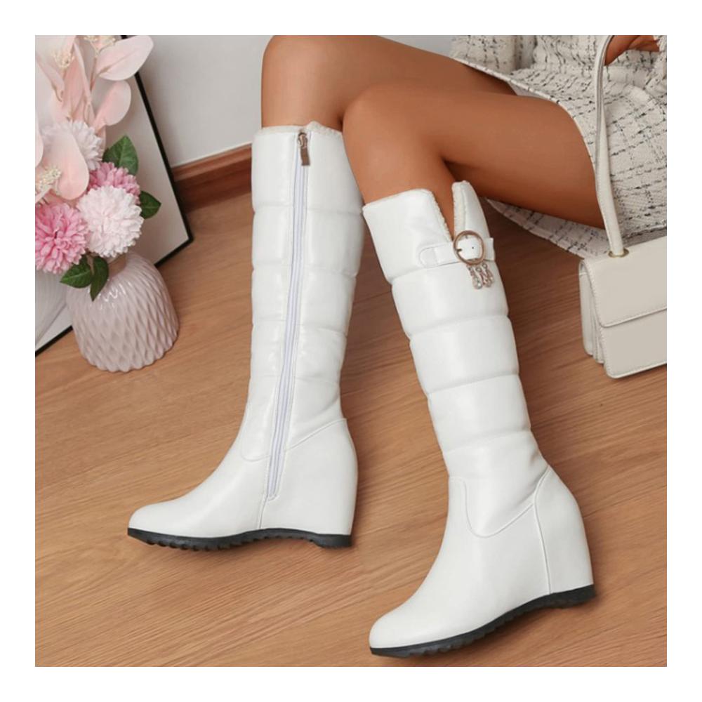 Winterstiefel Damen mit Plüschfutter | Warme Keilabsatz Stiefel für Damen | Lange Winterschuhe mit Dicken Sohlen | Damen Boots für den Winter | Squashschuhe inklusive