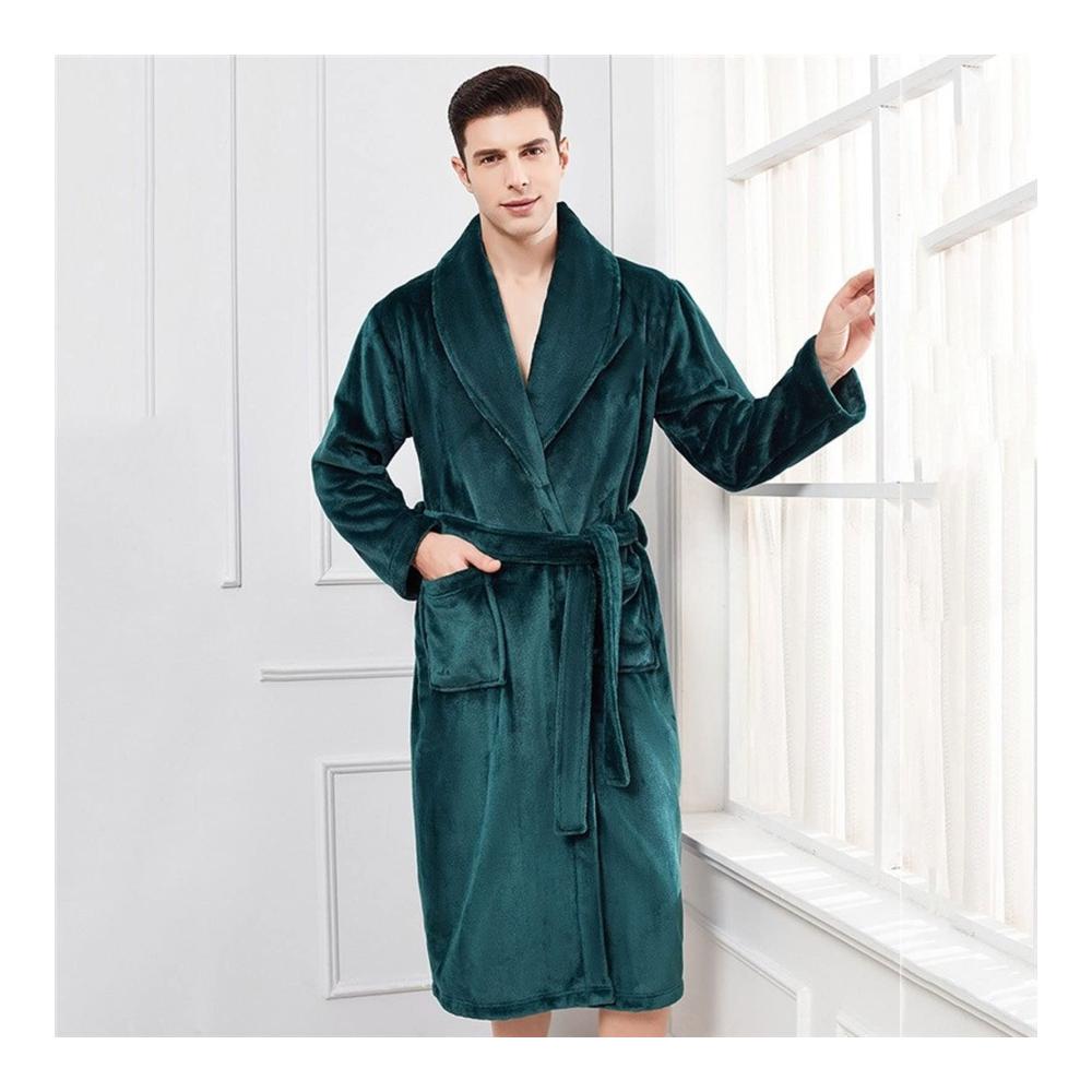 Bademantel Korallen-Fleece 3XL für Herren - Kimono-Stil Warme Übergröße Unisex Nachtwäsche & Dessous