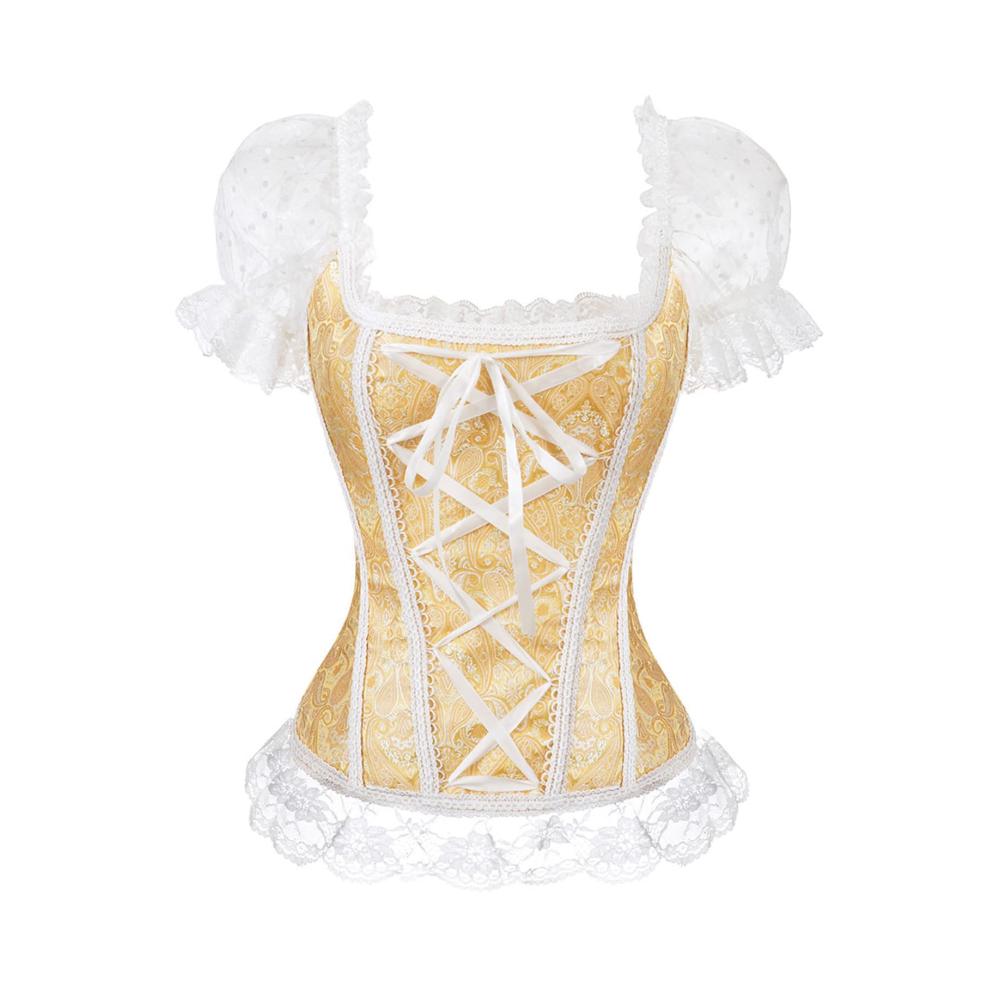 Korsagen & Bustiers Damen Korsett mit Schnürung Schulterhülsen Gerichtsmoden und Spitzenbustier - Elegantes Lace-Up-Design mit kurzen Ärmeln