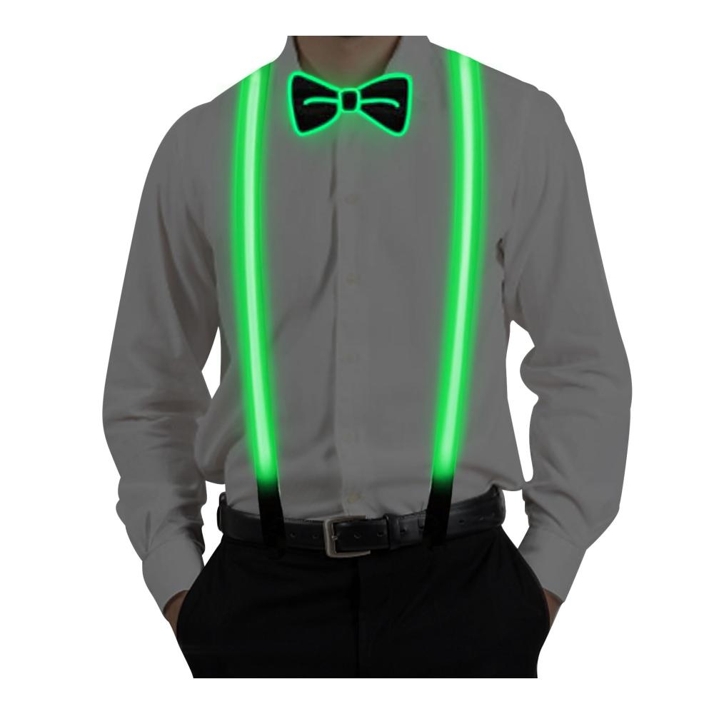 Hosenträger Herren Set mit LED Beleuchtung und Fliege - Verstellbar für Musikfestivals und Partys