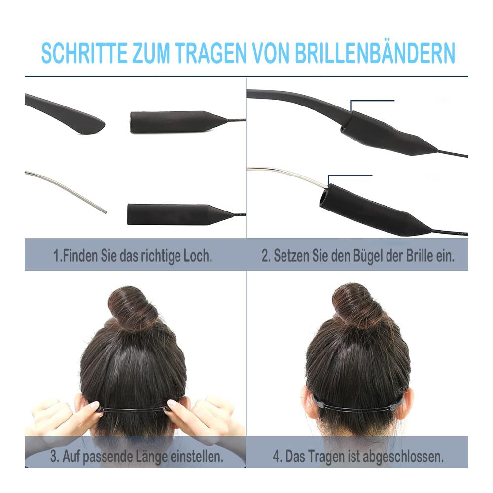 Brillenbänder & -ketten SLEILIN 3er-Pack 19.5 cm * 28.5 cm Verstellbare Anti-Rutsch-Brillenbänder ohne Schwanz mit 2 Löchern – Perfekter Brillenbandhalter für Sportbrillen