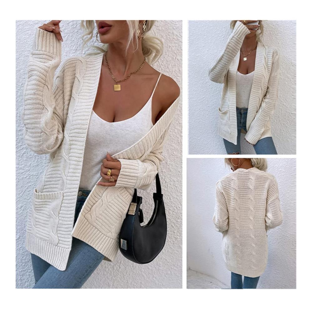 Damen Grobstrick Strickjacke mit Seitentasche - Elegant Langarm Strickmantel für Damen Casual Strickpullover Damen Sweater Tops Outwear