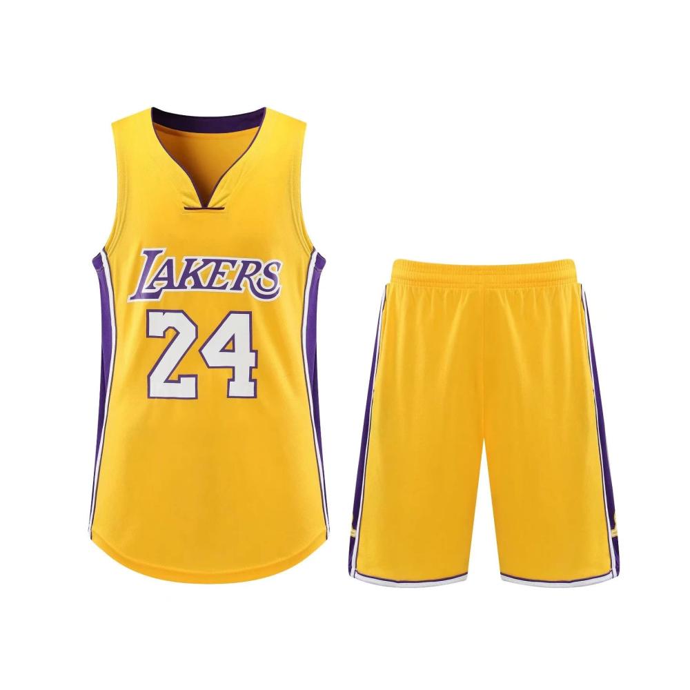 Basketballtrikot Set für Kinder und Erwachsene | Gelb Nr.24 Basketball Jersey & Shorts | 2-teiliges Basketball Kleidung Set für Herren und Jungen | Spieltrikots YIWAWQIAN