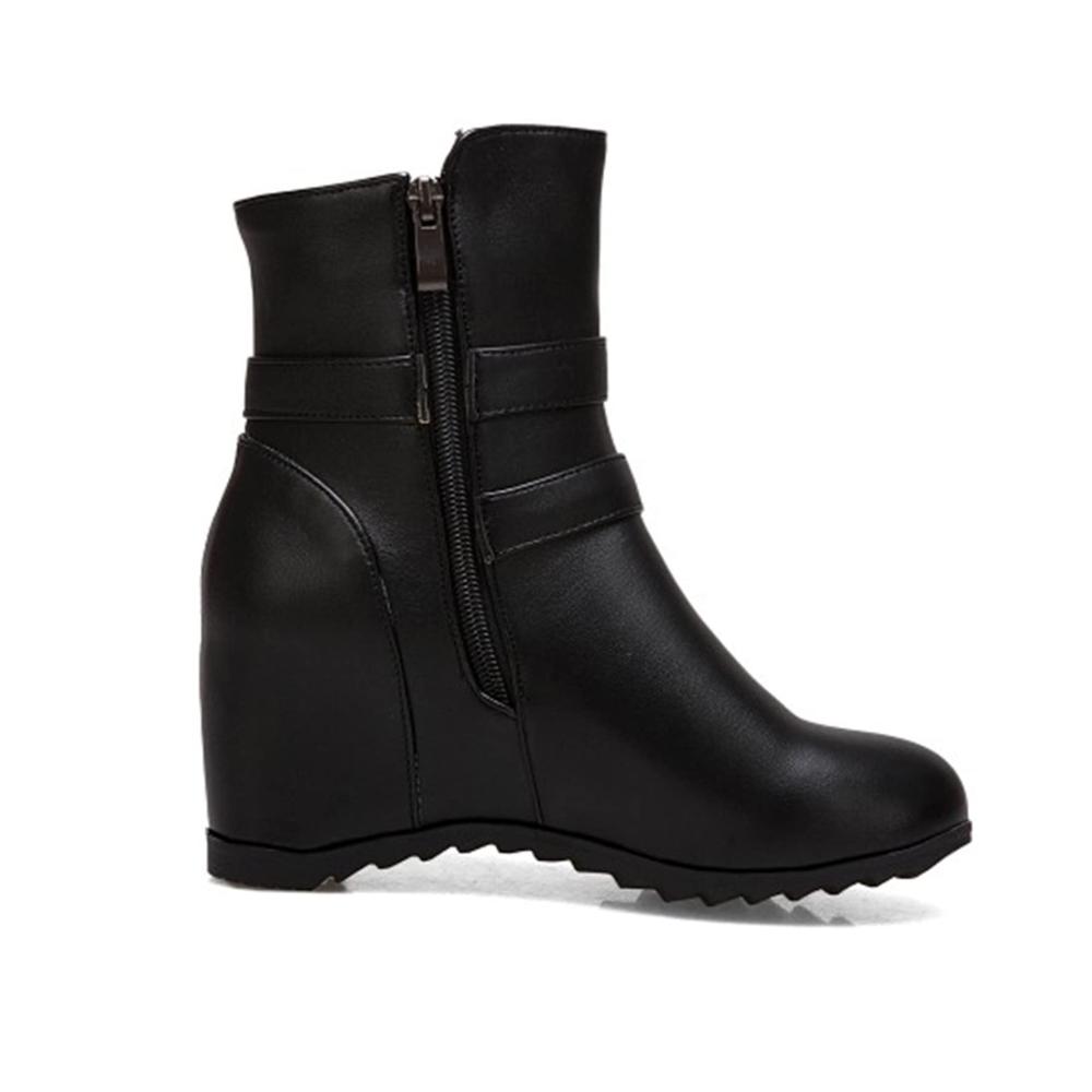 Winterschuhe Damen Rutschfeste Stiefel mit erhöhender innerer Ferse Keilabsatz Schnalle und Gürtel – Damenstiefel für den Winter Flache Country-Stiefel und Stiefeletten