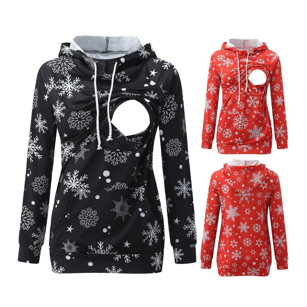 Mutterschafts-Hoodie Stillkleidung für Winter Damen Kapuzenpullover mit Taschen – Weihnachten Umstandsbluse Langarm Stillen Sweatshirt Tops