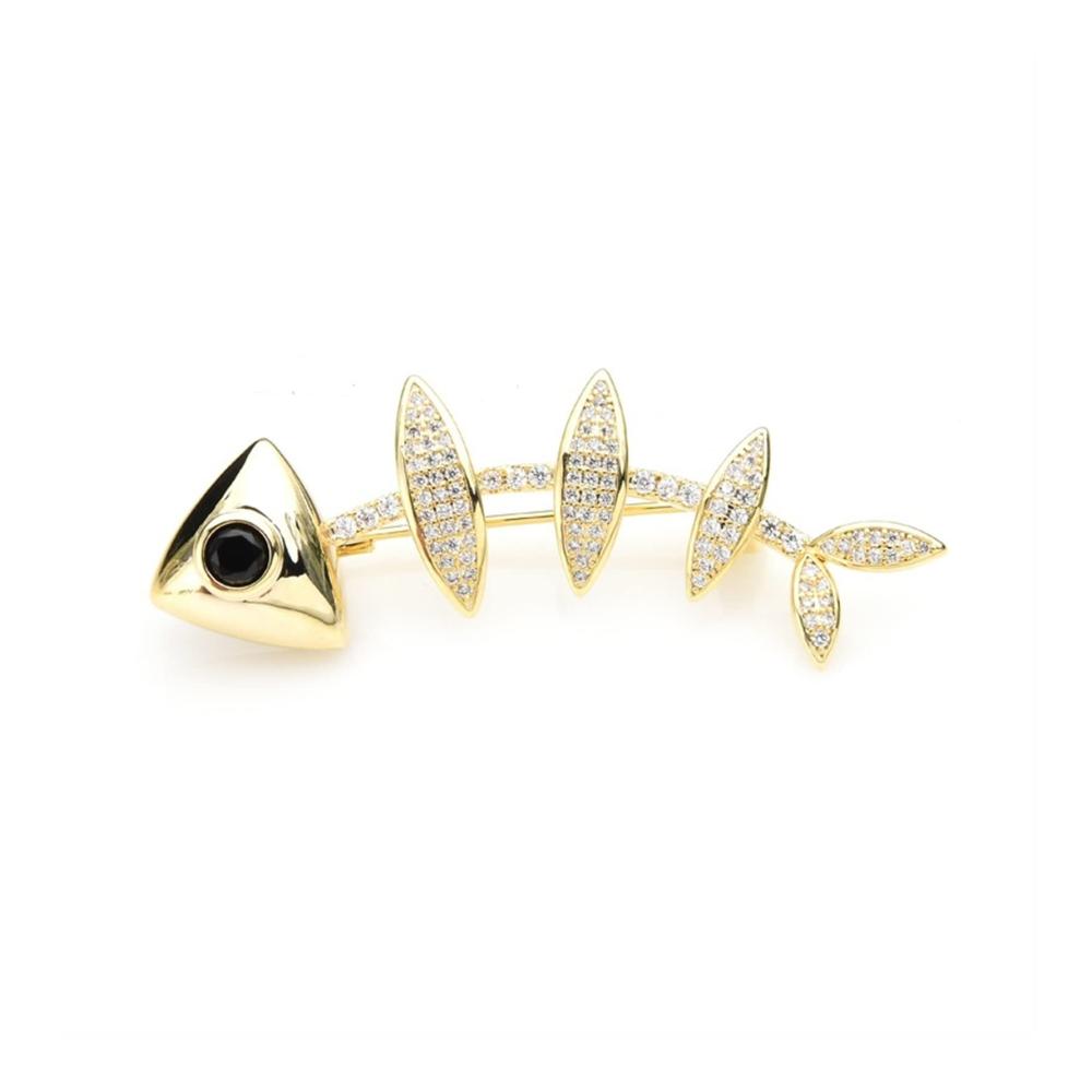 Rhinestone Fischbeinbrosche in Gold für Damen & Herren - Elegante Party- und Büro-Brosche Pin als Geschenk