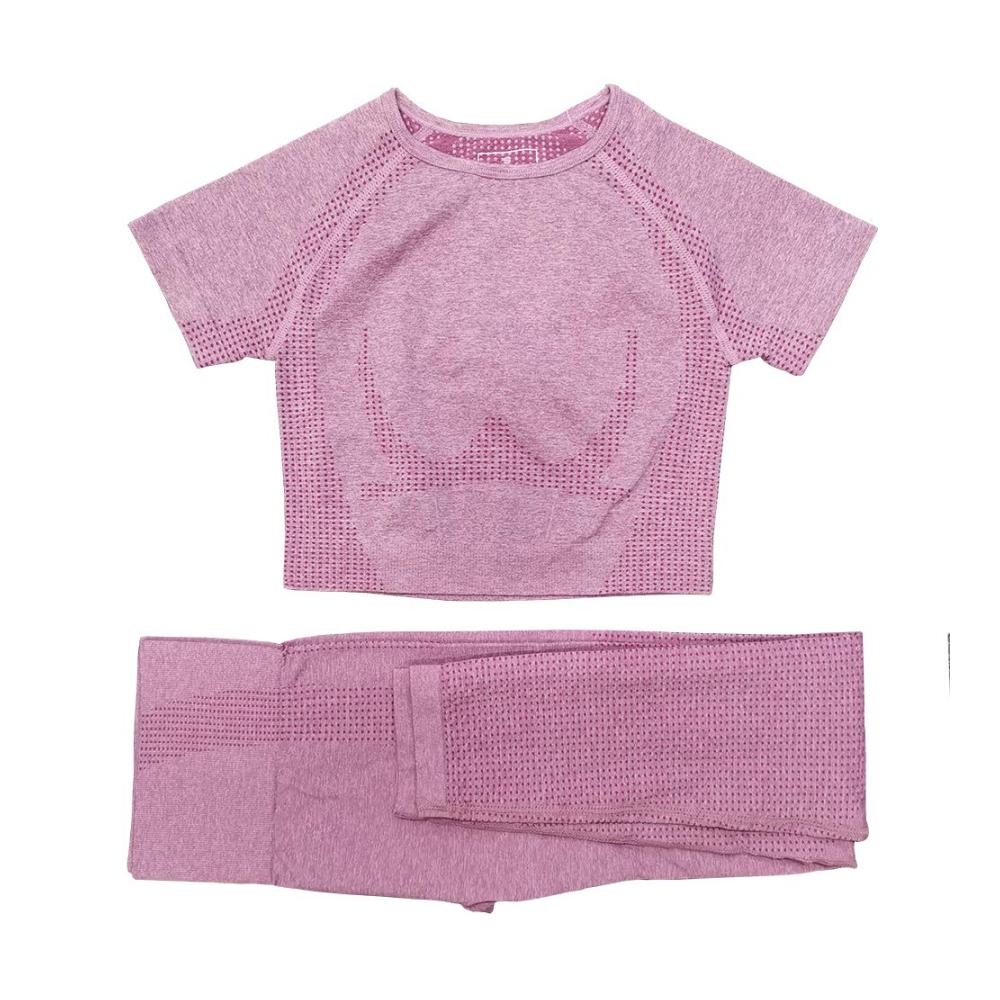 Yoga Fitness Set Damen Leggings Sporthose BH - Laufende Sportbekleidung mit hoher Taille (Pink Größe L