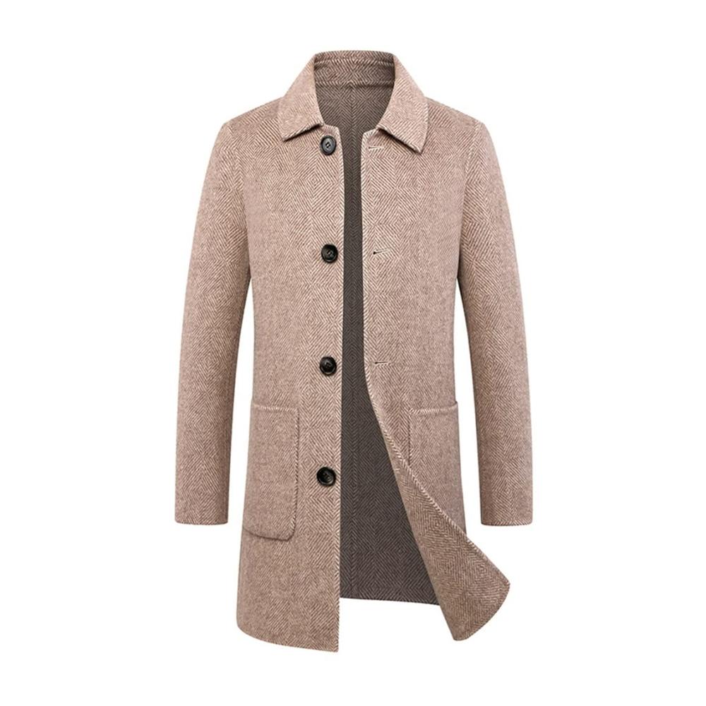 Herren Tweed-Trenchcoat mit Jungem Herren-Revers perfekt für den Herbst und Winter mit Alpaka-Wolle Doppelseitig Langer Absatz (Color Argento Size Medium