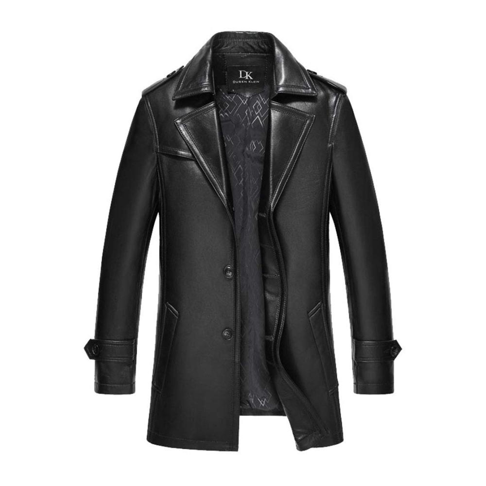 Lammfell Lederjacke für Männer - Schwarzer Ledermantel im Frühling Größe L