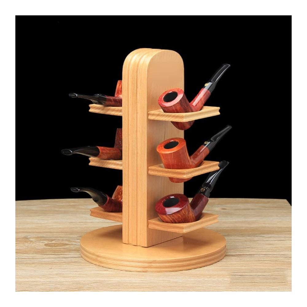 Holzpfeifenständer Tabakpfeifen-Etui & 360° Drehbarer Halter für 6 Pfeifen - Handgefertigtes Display Lagerregal