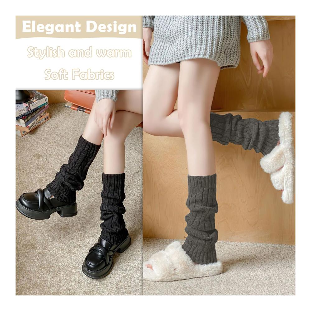 Legwarmers Set - 3 Paar Damen Stulpen in Schwarz Weiß und Grau 45cm Strick Winter Beinstulpen für Frauen Geeignet für alle Beintypen