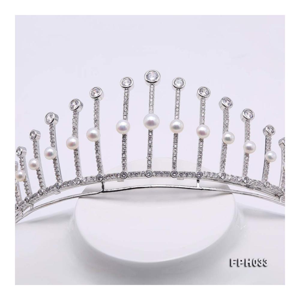 Natürliche Süßwasserperlen Diadem - Elegante JYX Perlkrone 45–75 mm - Flach rund perfekt für Brautschmuck - Weiße Perlen Tiara für Geburtstag und Party - Hochwertiges Kupfer Perlen Accessoire