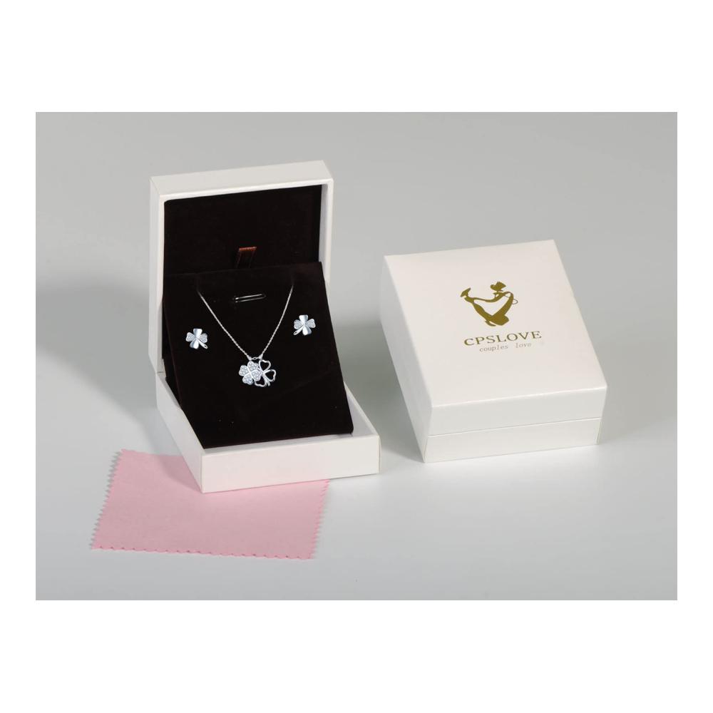 925 Silber Schmuck-Sets für Damen Doppeltes Vierblättriges Kleeblatt Halskette mit Zirkon-Anhänger und passenden Ohrringen