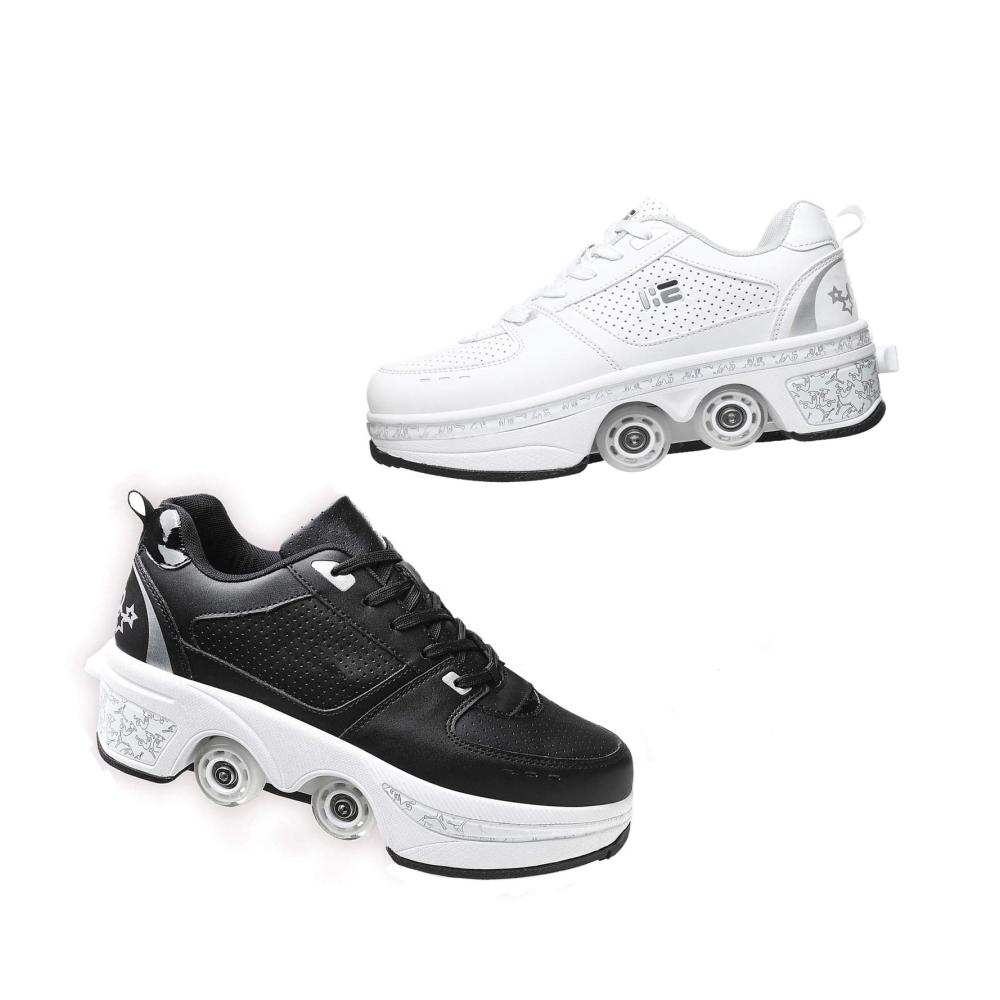 Verstellbare Quad-Rollschuh-Stiefel - Outdoor Fitnessschuhe mit Rollen 2-in-1 Mehrzweckschuhe für Skateboard Männlich und Weiblich Weiß - Größe EUR 41