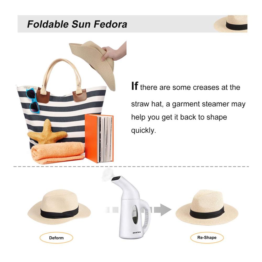 Panama Hut Sommer Strohhut für Herren und Damen - Rollbarer Fedora mit UV-Schutz A-Beige-FK L