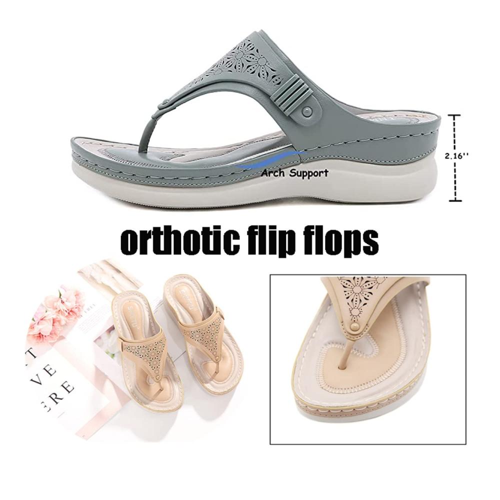 Orthopädische Sandalen für Damen – Bequeme Zehentrenner Flip-Flops mit Fußgewölbestütze Rutschfest und Keilabsatz für Komfort am Strand und bei Hallux Valgus
