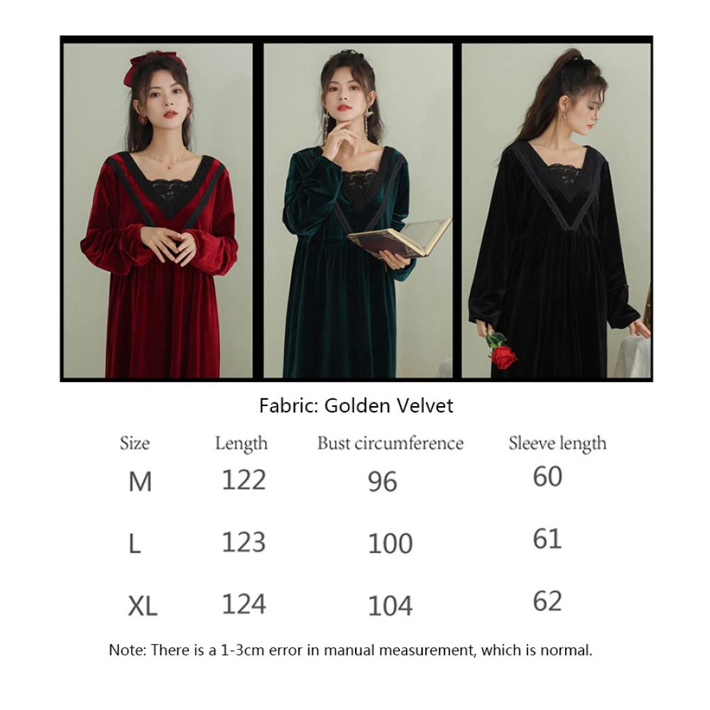 Gold Samt Victorian Langarm Nachthemden für Damen - Warme Pyjamas in Plus-Größe mit Palace Style. Ideal für den Innen- und Außenbereich kann als locker sitzende Hauskleidung getragen werden. Red-XL