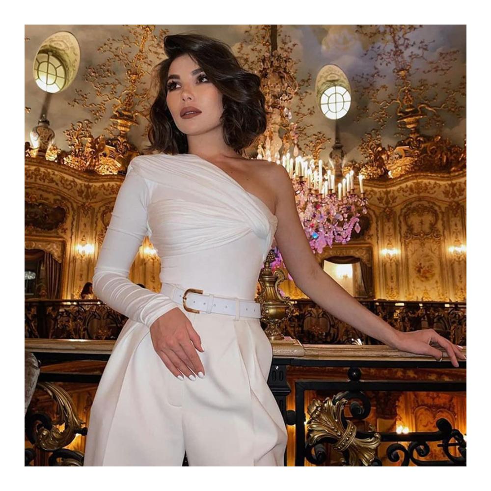 Langarm Damenbody Sexy One Shoulder Bodysuit mit Korsett - Elegantes Overalls Jumpsuit und schmales Oberteil für stilvolle Blusebody-Looks