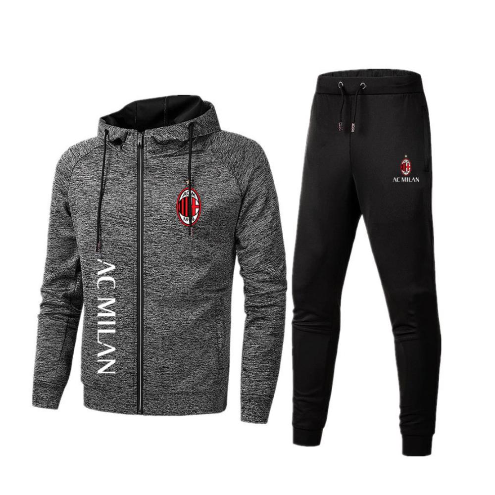 Milǎň Logo Herren Trainingsanzug - Sportswear Zip Jogginganzug mit Kapuzenjacke und Sporthose für Outdoor-Freizeit (3771352031