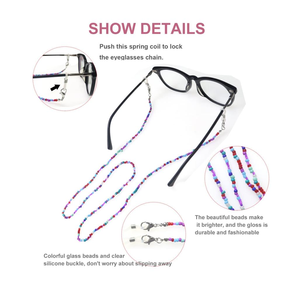 Bunte Brillenbänder & Ketten Set - 10 Stück Perlen Brillenkette Damen Brillenband Rutschfest für Sonnenbrille Lesebrille Sportbrillen (75cm) - GZLCEU Eyewear Accessoires
