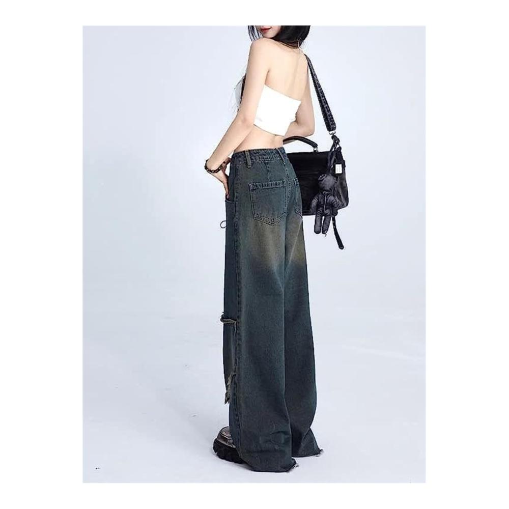 Y2k Vintage Star Straight Wide Leg Jeans | High Waist Baggy Denim Pants