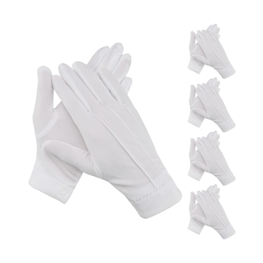Elegante weiße Handschuhe für Hochzeiten Partys und Karneval - 5 Stück mit Druckknöpfen