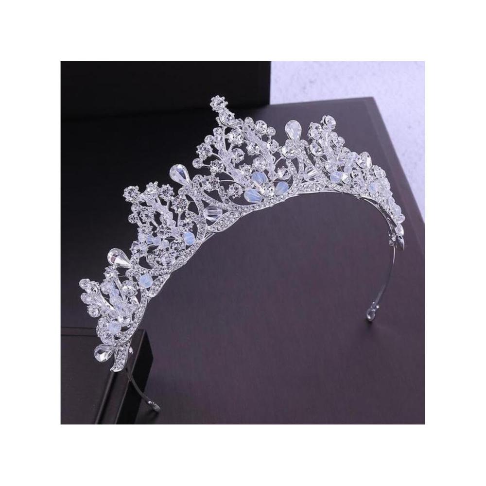 Handgefertigte Strass Perlen Braut Tiara - Silberfarbene Kristall-Diadem Krone für Hochzeit Haarschmuck & Kopfschmuck